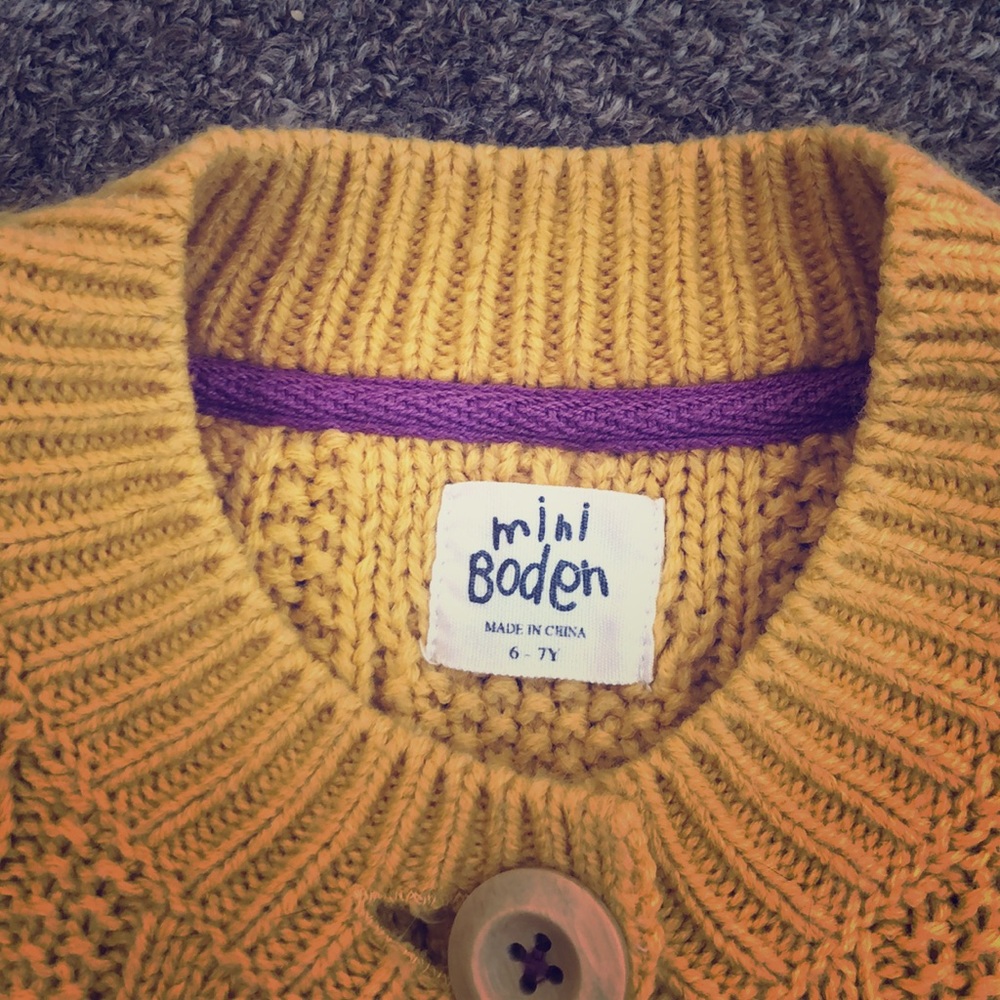 Mini Biden mustard colored 3-button cardigan